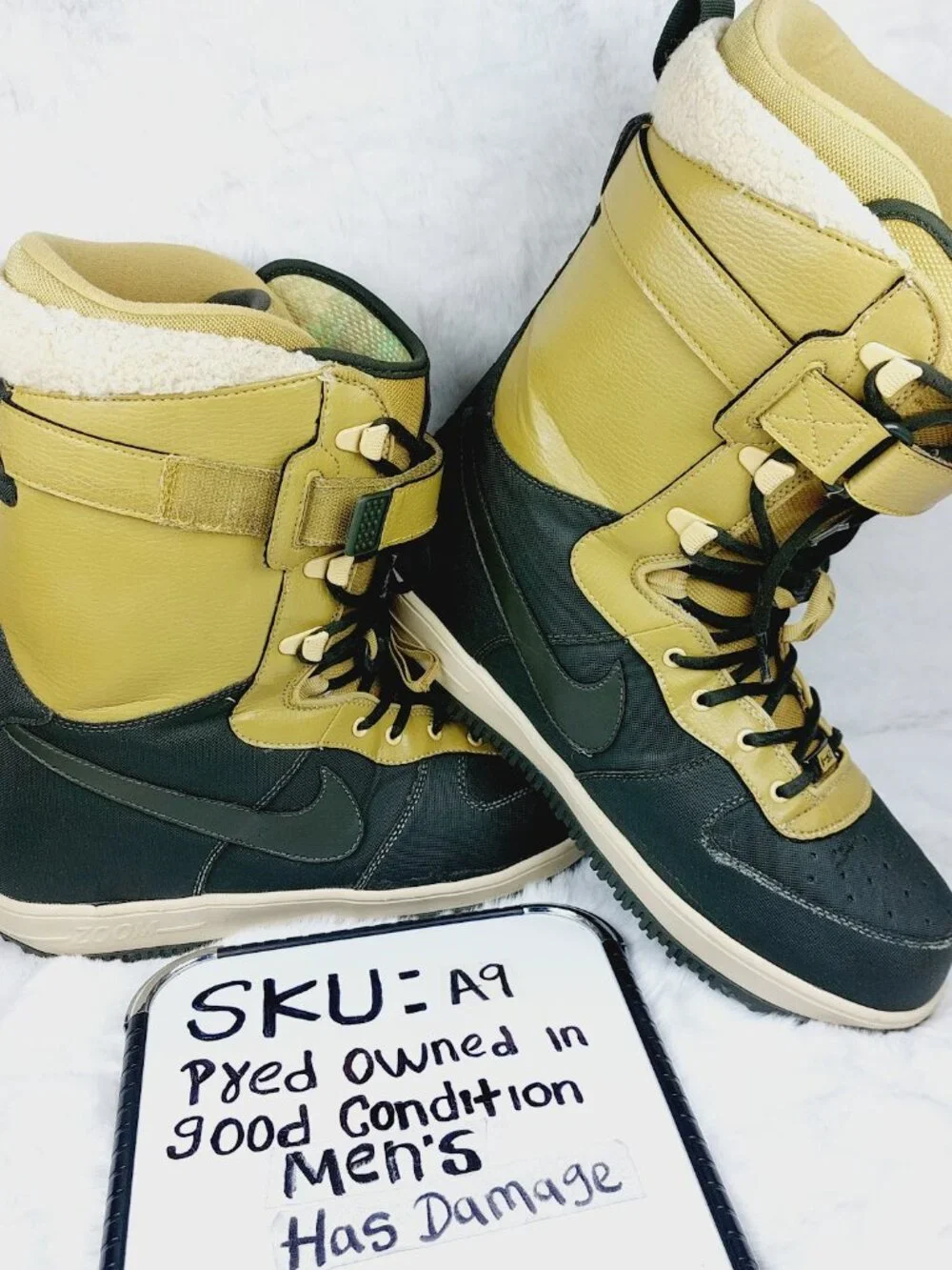 Nike Men's Barley Dark Army Zoom Force 1 Leather Ankle Snow Boots Size 12